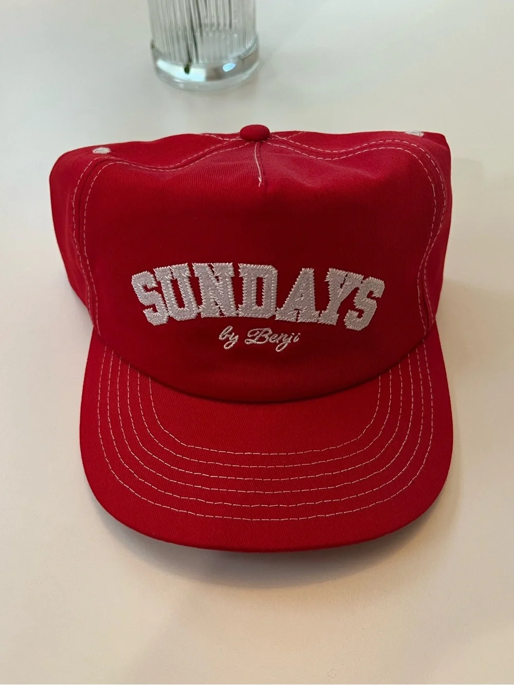 SUNDAYS by Benji Cherry Red Varsity Hat